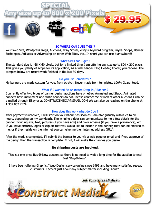 Construct Media - Animated Banner eBay listing $29.95